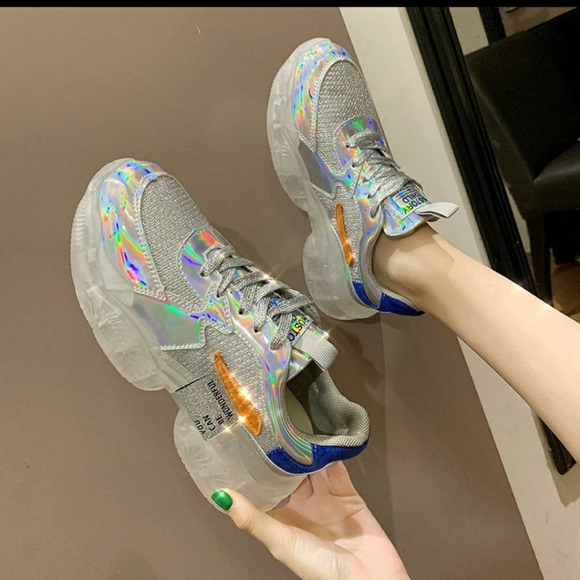 Ladies Transparent Mesh Crystal Sneakers - Picture 3 of 10